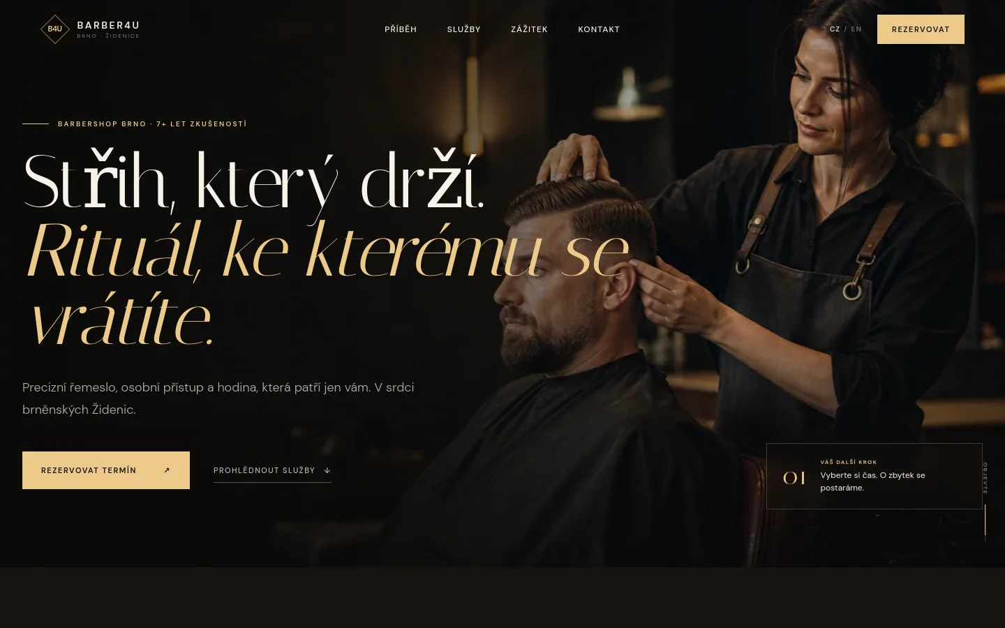 Úvodní stránka webu Barber4U